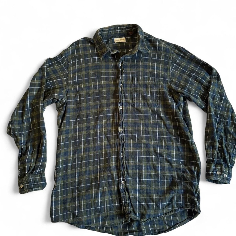 Vintage Hobbs‎ Creek Plaid Flannel Button-Up Shirt - Green & Blue - Size L